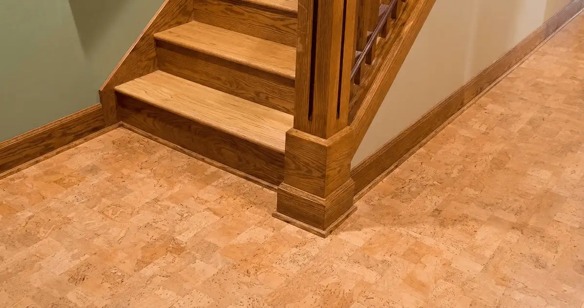 End of a staircase with cork flooring in Anaheim, CA
