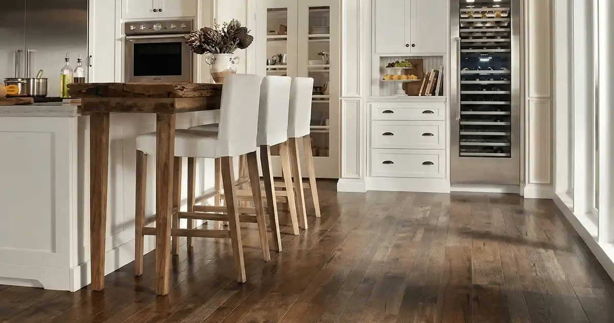 Professionally installed and refinished hardwood flooring in a residential home, showcasing smooth finish and natural wood tones in Anaheim, CA