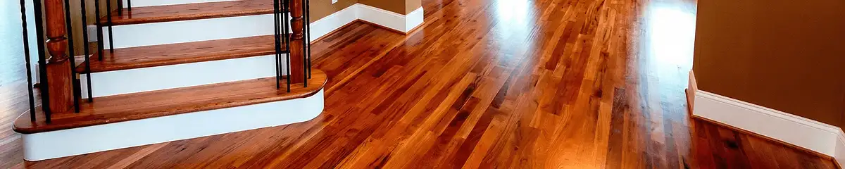 Base floor of a staircase with professionally restored wood flooring in Anaheim CA