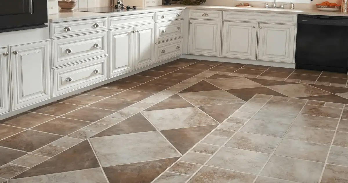 Kitchen with white cabinets and a professionally installed tile floor in Anaheim, CA